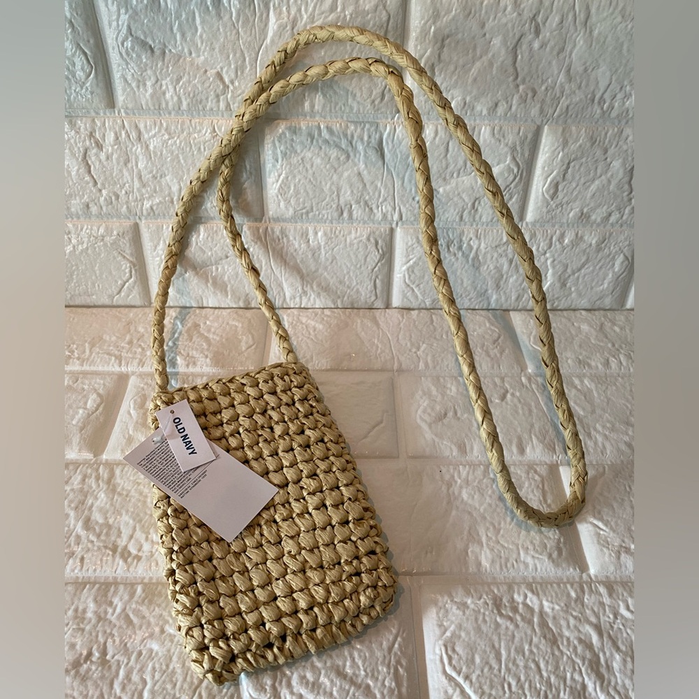 Old Navy Straw-Paper Crochet Crossbody Bag - New With Tags
